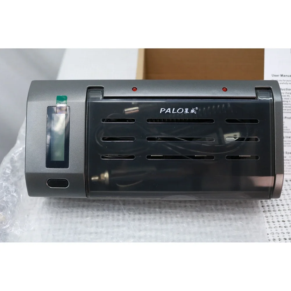PALO C906W Battery Charger OS Gray Universal LCD Ni-MH Ni-CD AA AAA C D 9V